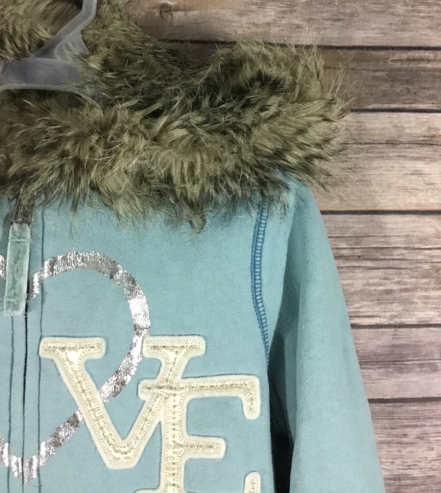 Sudadera con Capucha Gap Niños Niñas Cremallera Completa Forrada de Piel Suave Grande 10 Azul Blanco Plata GUC 314 Foto 3 de 4