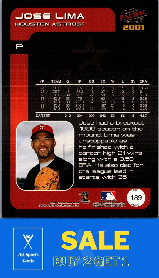 2001 Pacific #189 Jose Lima - Image 2 of 2