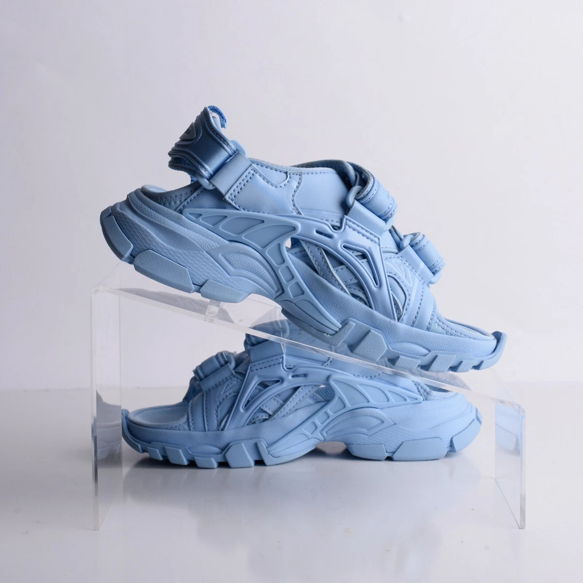 Balenciaga Kids Track Double Touch Strap Sandals Baby Blue EU 32 US 1 Lug Sole