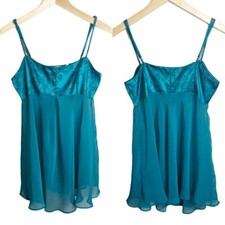 Victorias Secret Y2K Green Satin Chiffon Slip Size Small