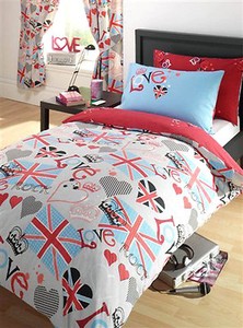 Single Duvet Cover Set Novelty Love Rock Hearts Union Jack Punk