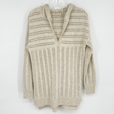 Soft Surroundings M Y2K Look Off White Gray Cableknit Knit Pullover Sweater Hood