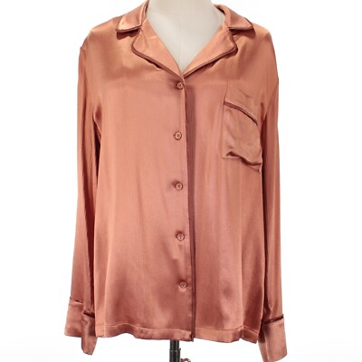 Alexis NWT Orlan Long Sleeve Button Down Top Size Medium in Solid Auburn Orange