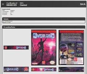 Overlord New Nintendo NES Factory Sealed WATA Grade 9.4 A Mint Rare