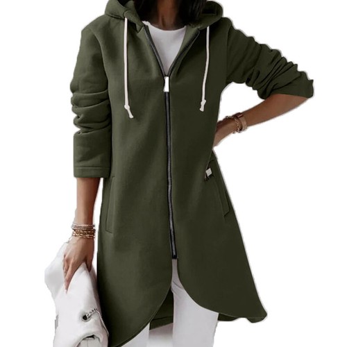 Women Ladies Long Hooded Hoodie Zip Up Pocket Jumper Coat Sweatshirt Top Solid - Picture 15 of 20