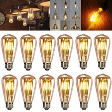 12Pcs LED ST64 E27 Edison Bulbs Vintage Retro 4W Filament Light Bulbs Warm White