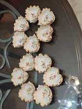 WILLETS BELLEEK  Vtg Set 12 OPEN 2” RUFFLED Open SALT/ Cellar Floral Gold Heart