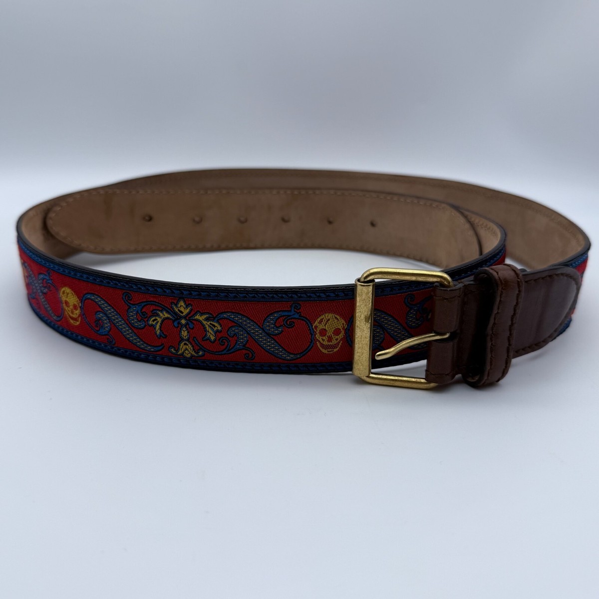 Very Rare Alexander McQueen Red Skull Pattern Leather Belt