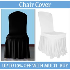White Black PLEATED SKIRT DINING CHAIR COVERS Polyester Stretch Wedding Party