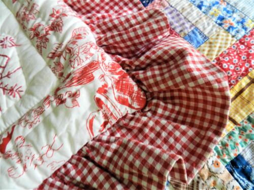 Redwork Pillow Sham, Red Gingham, Embroidery - Picture 2 of 7