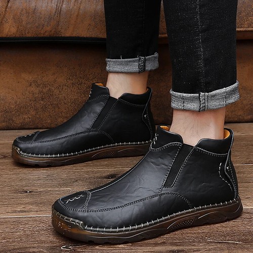 Men's Genuine Leather Casual Boots Fashion Sneakers Trainers Slip on Moccasins - Picture 13 of 25