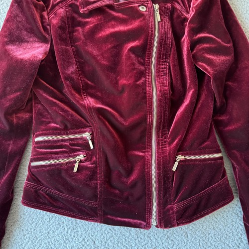 NEW INC International Concepts Jacket Womens Small Red Biker Velvet Zip Crop - Picture 7 of 13