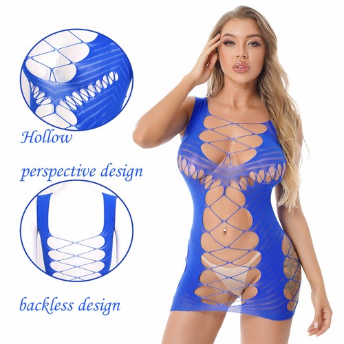 Womens Bodycon Dress Fishnet See Through Hollow Out Lingerie Babydoll Mini Dress - Picture 51 of 70