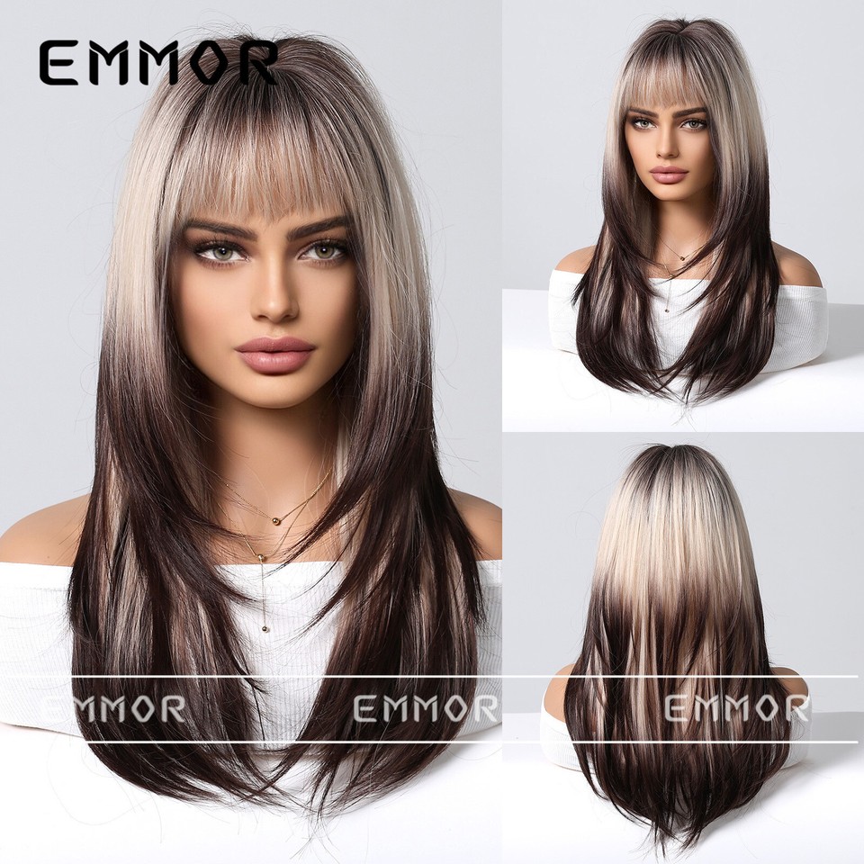 Women's wig with bangs mediumlength curly wig full headband synthetic