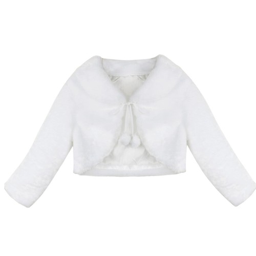Girls Faux Fur Long Sleeve Jacket Coat Wedding Shawl Bolero Shrug Winter Outwear - Picture 15 of 30