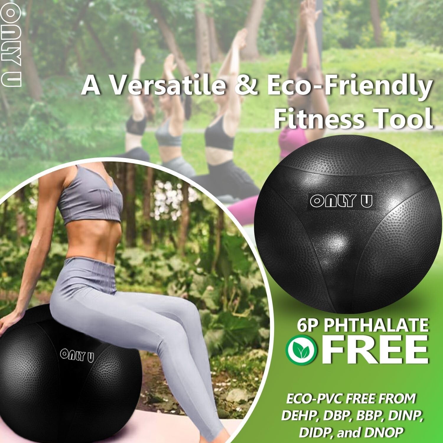 Balance Exercise Ball Premium Fitness Yoga Ball Anti-Burst Balance Exercise Ball 65cm w/ Air ...
