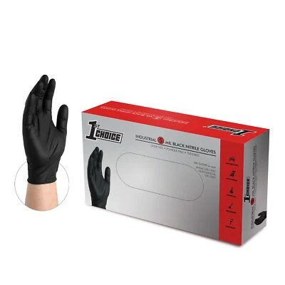 1st Choice 5 mil Industrial Black Nitrile Gloves, Latex & Powder-Free, 100/Box