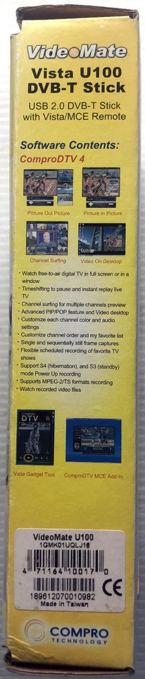 2008 VideoMate Vista U100 DVB-T USB Stick w/ Vista/MCE Remote - AS NEW IN BOX - Image 4 of 4