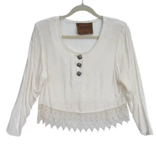 Saddle Ridge Vintage Collection White Velvet Lace Trim Top Metal Buttons Cowgirl