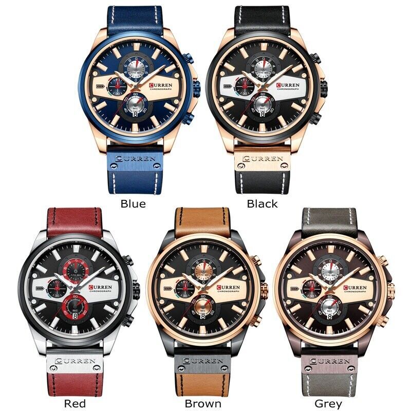 Casual Waterproof Sports Watch Men's Date/day Chronograph Leather Strap Watches eBay
