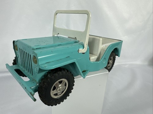 Vintage 1960's Tonka Jeep Dispatcher Turquoise and White Pressed Steel