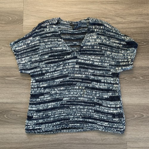 Eileen Fisher Womens Medium Open Knit Sweater Short Sleeve Cotton Viscose Blue - Picture 1 of 9