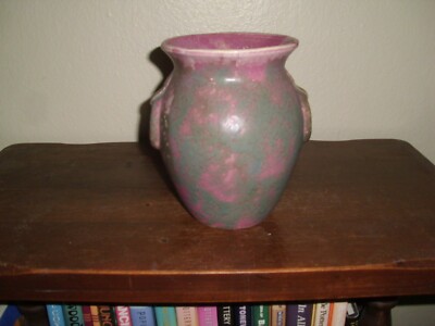 Vintage Burley Winter Pottey Mauve Gray Ring Handled Vase #53