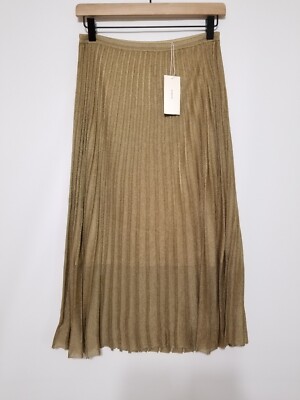 NWT Vince Metallic Pleated Midi Skirt in Bronze Size M $345