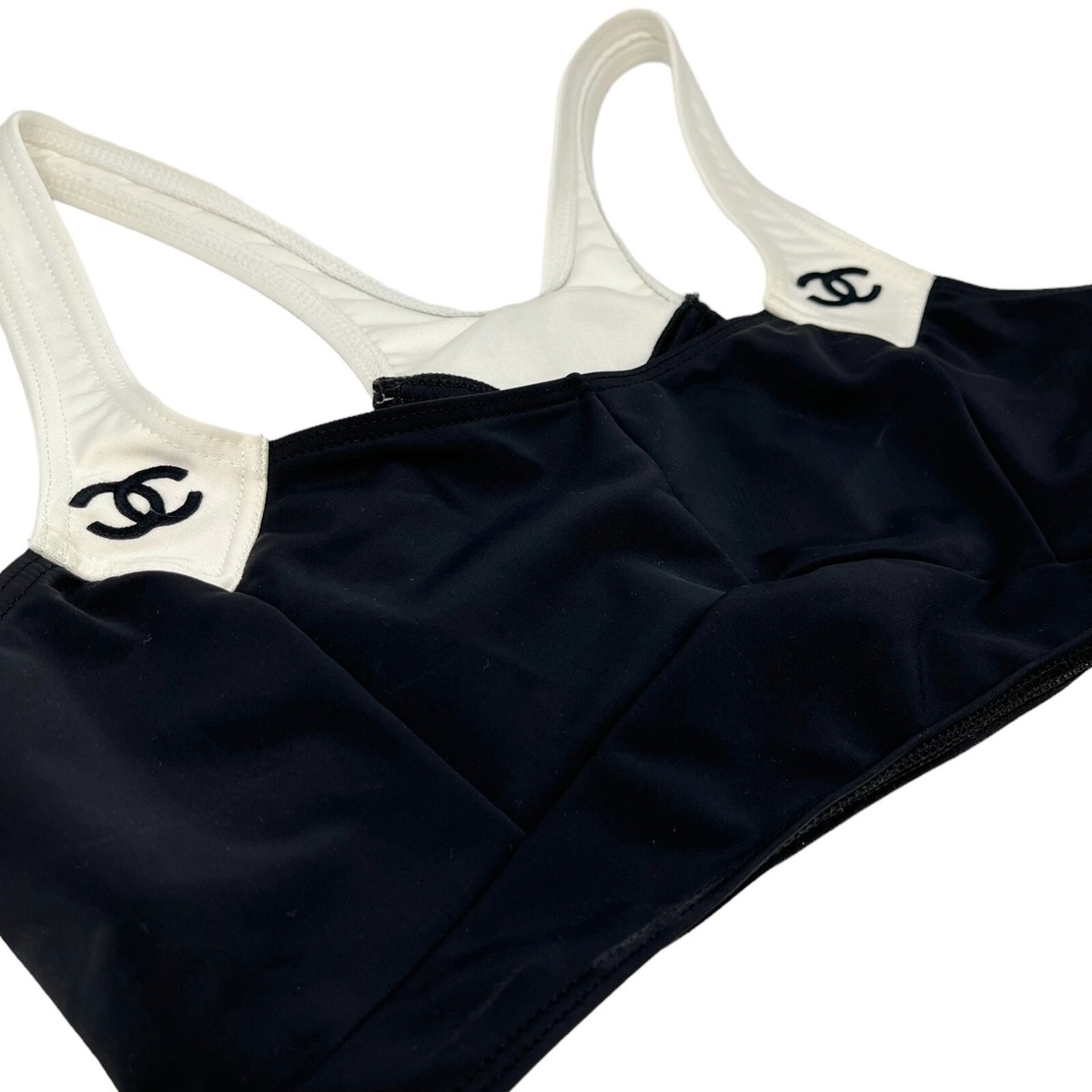 CHANEL ヴィンテージ バイカラー 42 CHANEL Vintage CC Mark Bicolor Swimsuit Bikini #42 Black
