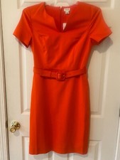 J Crew Women's Orange Knee Length Dress with Belt size 4 NWT