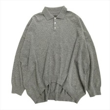 LOEWE Anagram Knit Long Polo Shirt Sweater Oversized Wool Gray M Men's