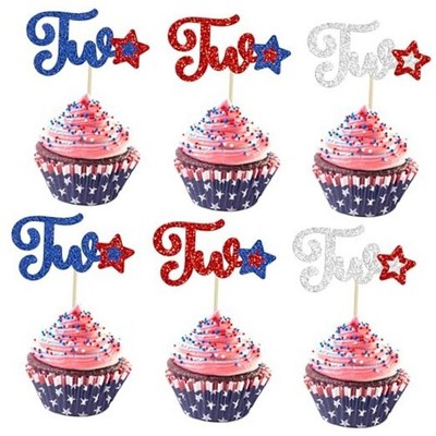  24Pcs Patriotic Star Two Cupcake Toppers Firework First Multicolor Baby