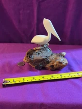Vintage John Perry Pelican Sculpture Driftwood Burl Wood Base