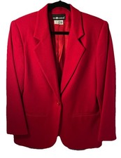 Sag Harbor Blazer Jacket Womens Size 8 Solid Red 100 Wool One Button Lined
