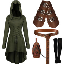 Suhine 5 Pcs Renaissance Women Costume Medieval Hooded Robe Carnival Vintage Fau