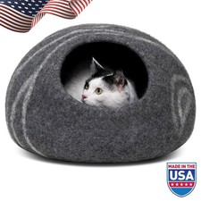 Modern Premium Felt Cat Kittens Bed Cave 100 Merino Wool Medium Size Grey New