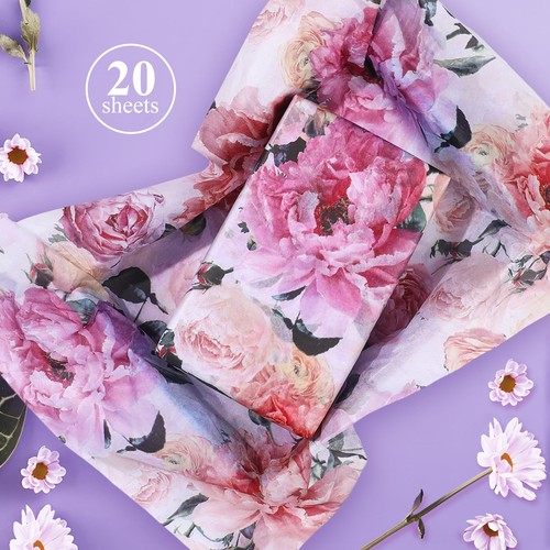20 Blatt große Blume Seidenpapier Pfingstrose Druck Geschenkpapier Seidenpapier Floral... - Bild 5 von 8