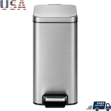 Slim Stainless Steel Step Trash Can Touchless Soft Close Wastebasket Indoor Use