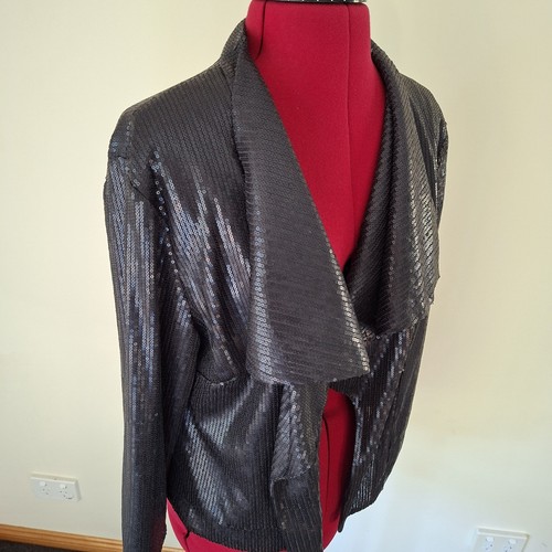 Katies Sequin Waterfall Jacket Black Size 12 - Picture 2 of 5