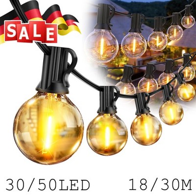 18m 30m Outdoor 30/50LED Lichterkette Außen Strom Glühbirnen Außen mit Birnen DE