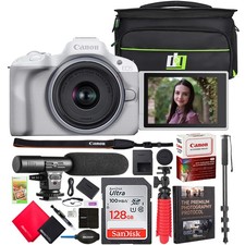 Canon EOS R50 Mirrorless Camera White 18-45mm F4.5-6.3 IS STM Lens Pro Bundle