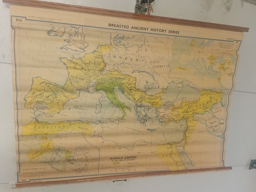 LARGE VINTAGE OLD SCHOOL WALL MAP Roman Empire Under AUGUSTUS - Picture 1 of 7