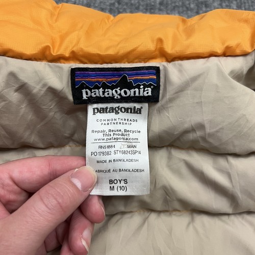 Patagonia Jacket Boys Medium Orange Down Insulated Puffer Goose Down Winter Warm - Picture 4 of 9