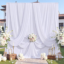 10Ft 12Ft Wrinkle Free White Backdrop Curtain for Wedding Parties,2 Panels 5 12F