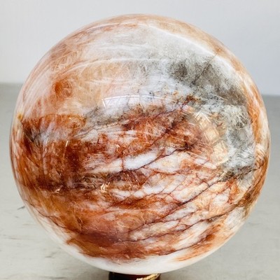Natural Red Glue Flower Quartz Sphere Crystal Ball Healing 4940G