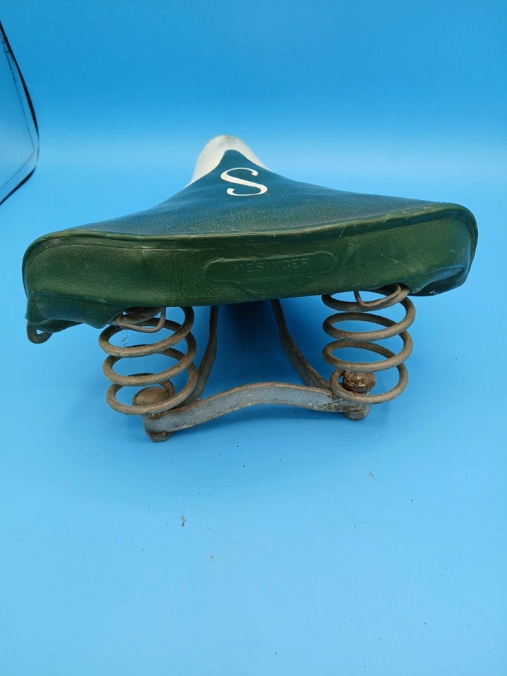 Asiento de bicicleta Schwinn vintage tipo "S" verde y blanco Mesinger, sillín Foto 4 de 4