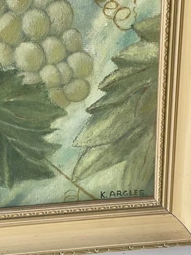 1960s Oil Painting Grape Vines Framed Signed Greens Mid Century Gallery Wall - Picture 4 of 6