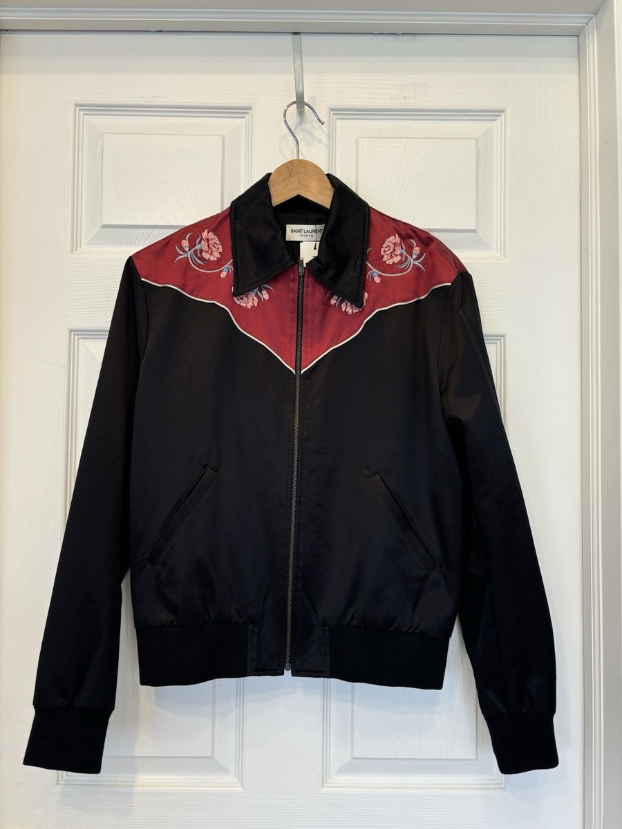 Saint Laurent Western Teddy Jacket in Embroidered Rose / FW16