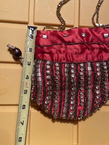 Kleine Handgelenktasche Kordelzug Handtasche/Tasche mit Schmucksteinen/Perlen - Bild 9 von 9