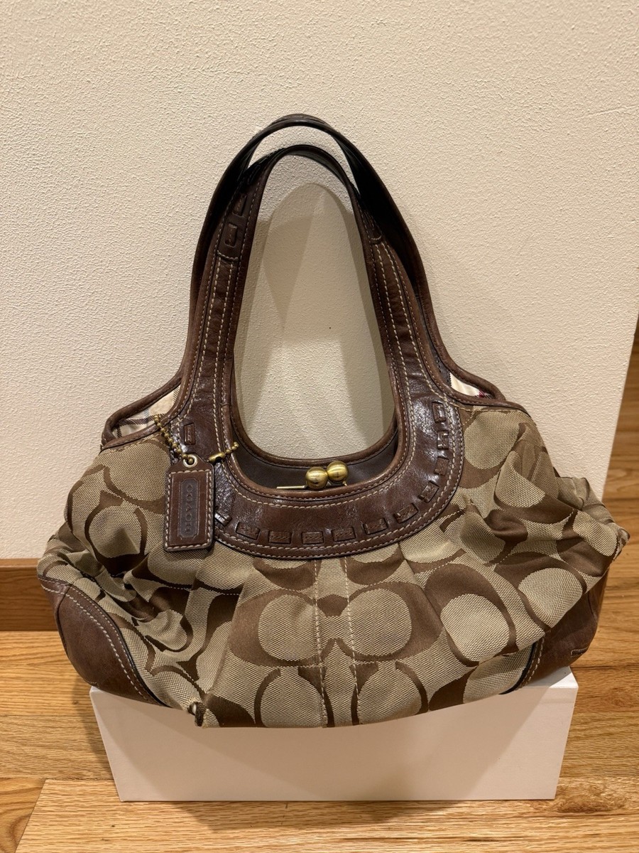 Vintage Coach Ergo Hand Bag Y2K Brown Signature Pleated FRAME Kiss